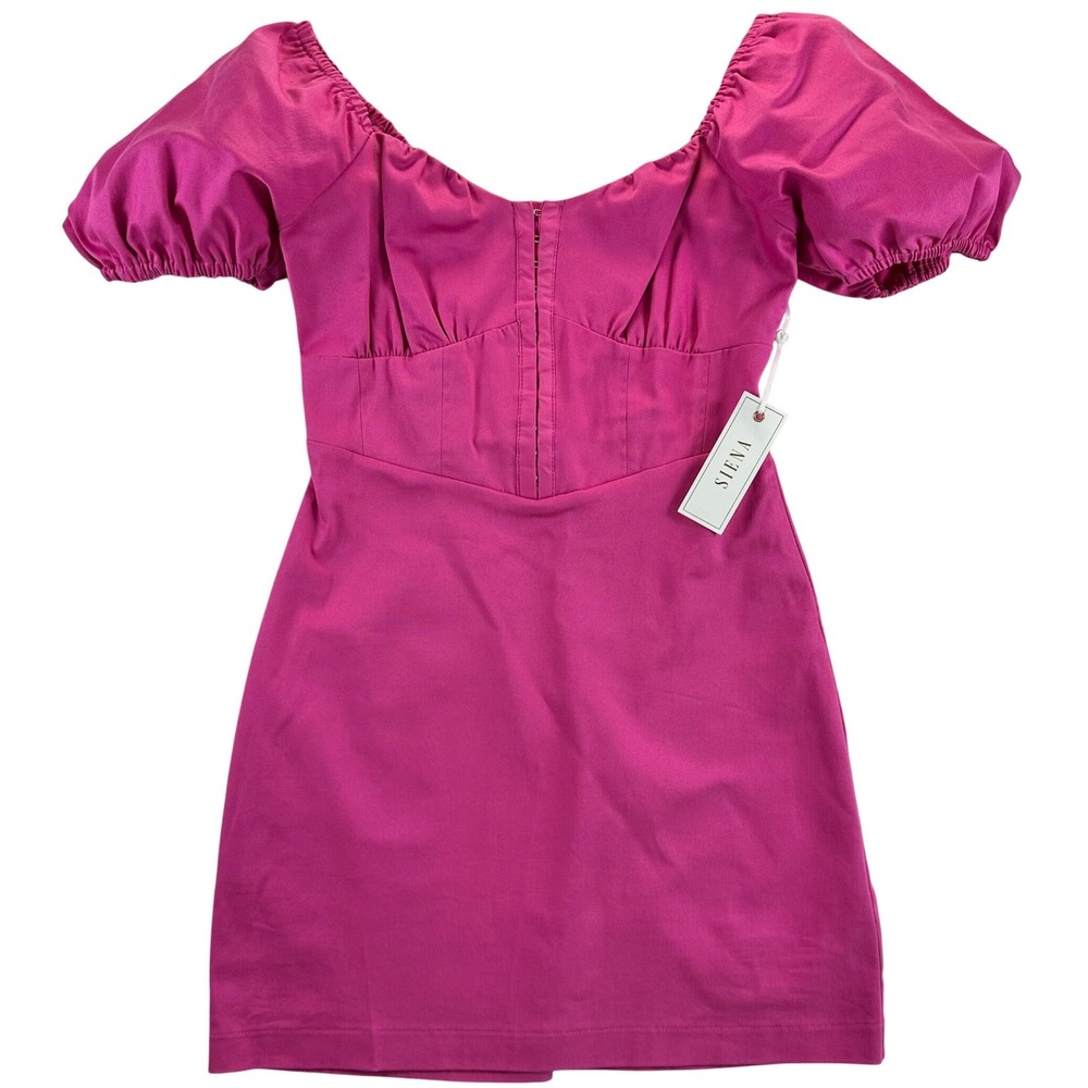 Siena Pink Corset Puff Sleeve Mini Dress NEW Women's Size 6 Cotton Stretch
